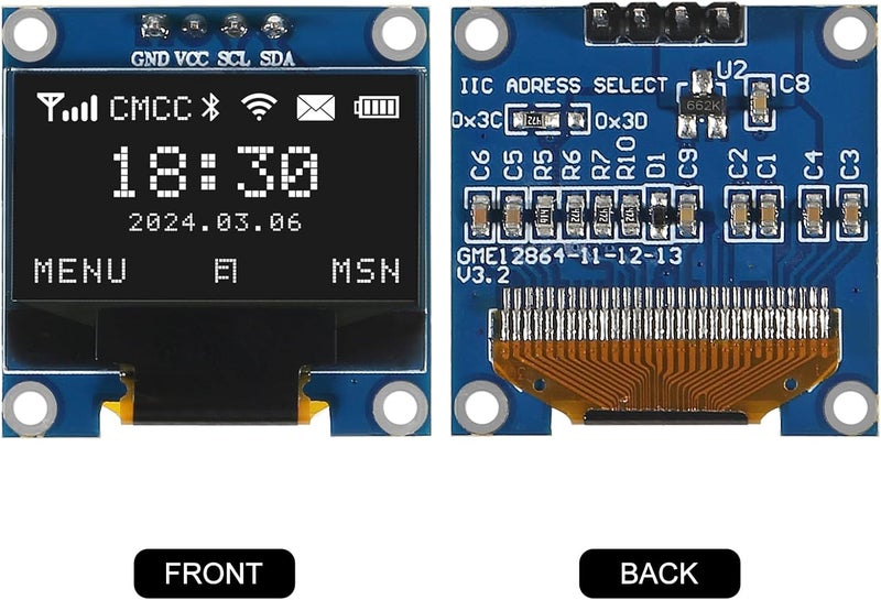 AiTrip 5PCS 0.96 Inch OLED I2C IIC Display Module 12864 128x64 Pixel SSD1306 Mini Self-Luminous OLED Screen Board Compatible with Arduino Raspberry Pi (White) - Image 2